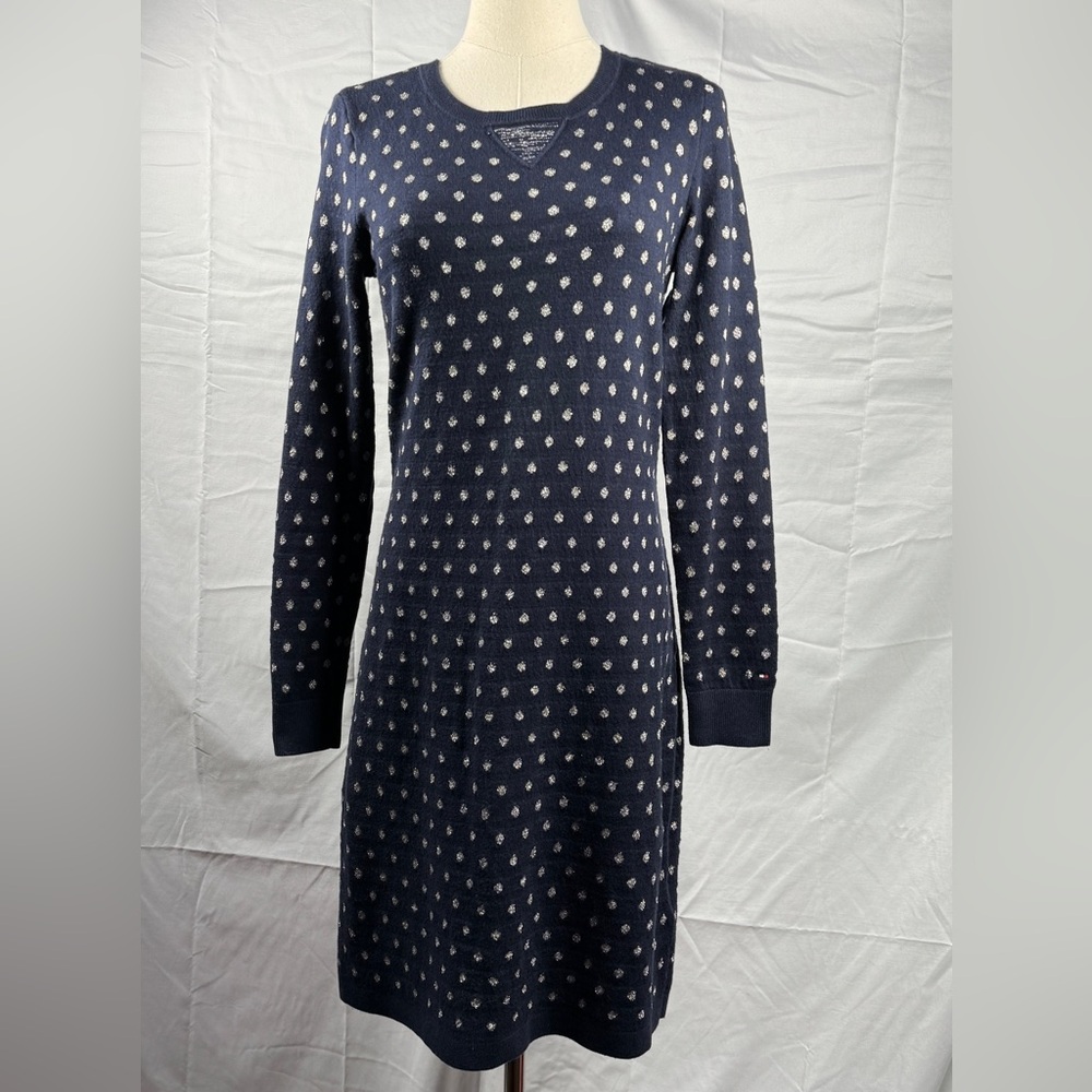 (S) Tommy Hilfiger Dk Blue w/ silver Sparkly Polka Dots Sweater Dress